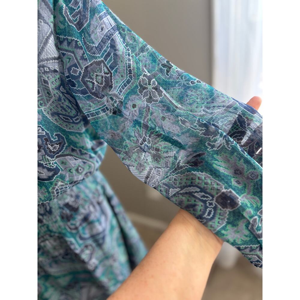 Soft Surroundings fairycore bluegreen maxi dress sheer overlay ruched sz M boho - Picture 5 of 11